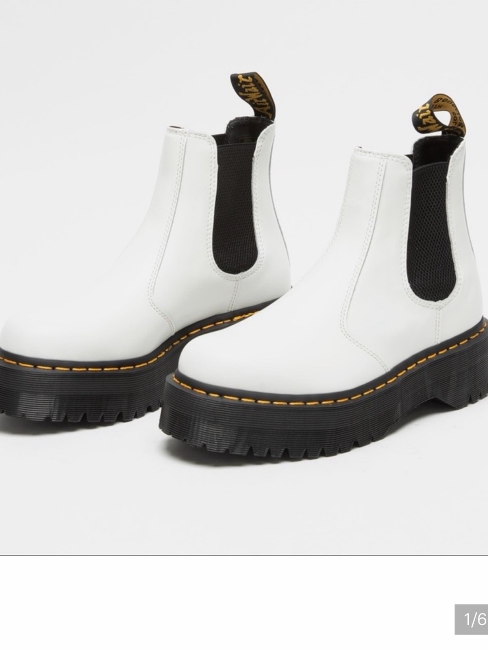 Dr. Martens White Chelsea Quad Platform Boots with Black Soles
